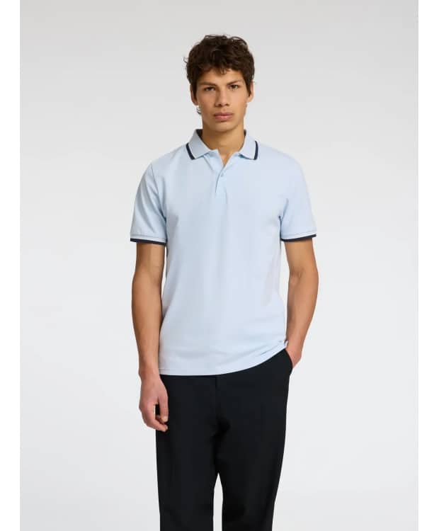Selected kortærmet Atlas polo i lys blå til herre - OUTLET